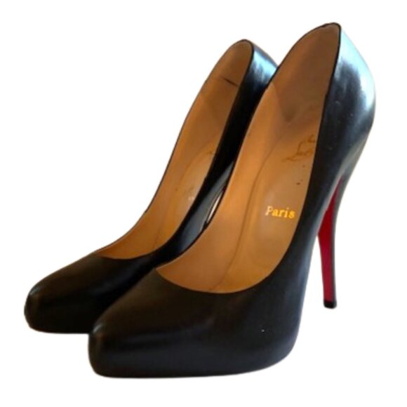 Christian Louboutin Black Leather Platform Round Toe Pump | 5" Heel | Sz 39 - Picture 2 of 16